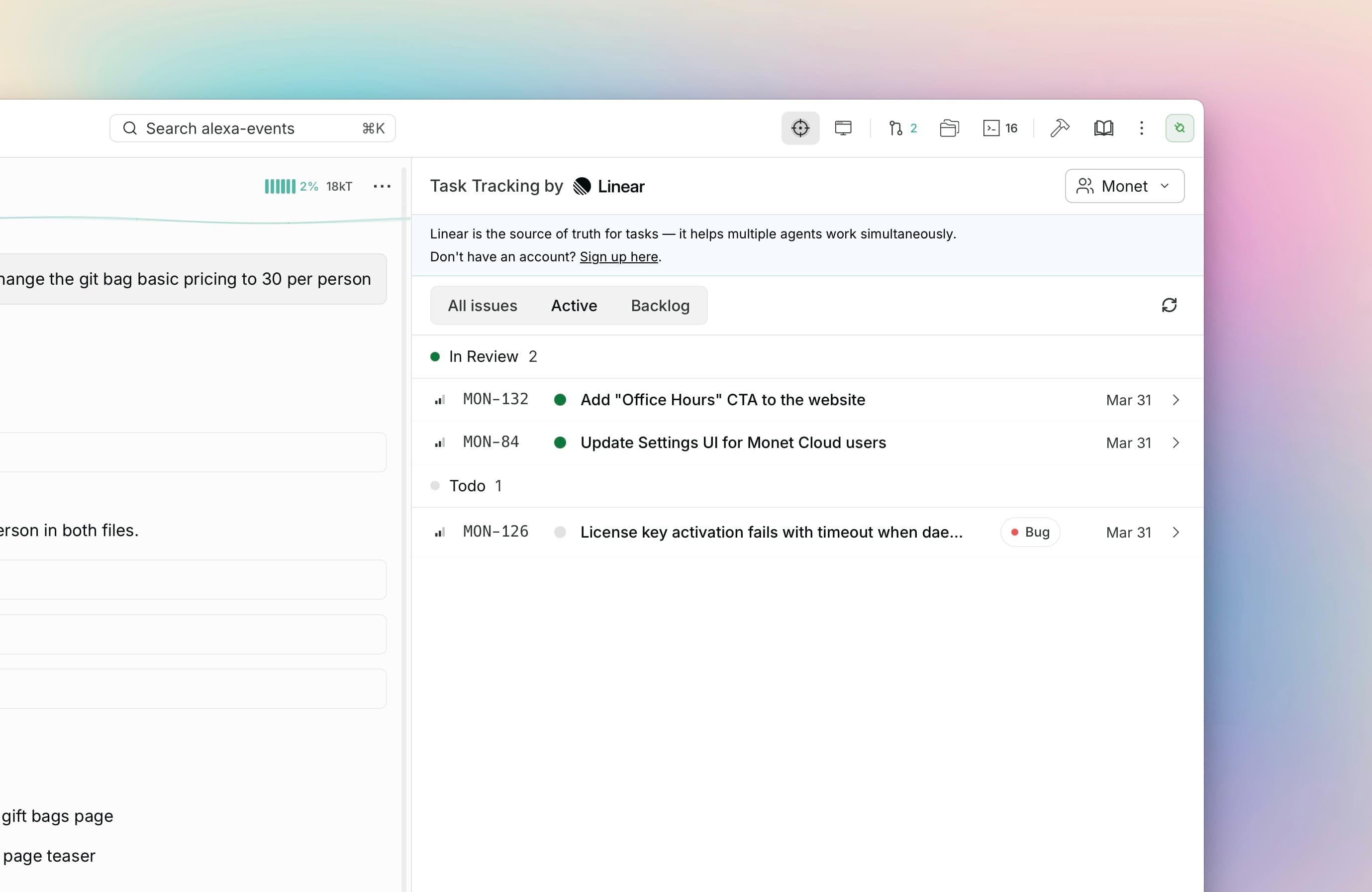 Linear integration for project tracking